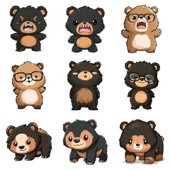 Set Icon of Spectacled bear kawaii minimal flat