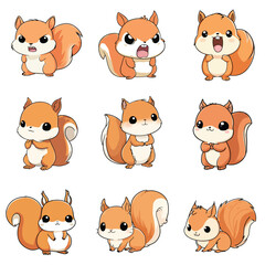 Set Icon of Squirrel kawaii minimal flat