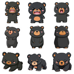 Set Icon of Sun bear kawaii minimal flat