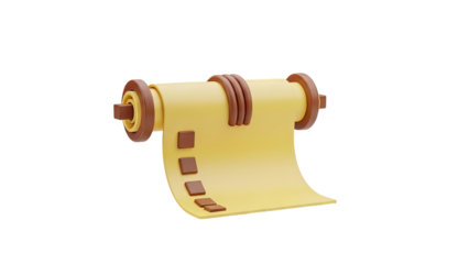 3D Render of a Scroll with Wooden Rollers and Brown Details on transparent background