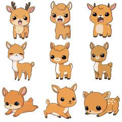 Set Icon of Vicuna deer kawaii minimal flat