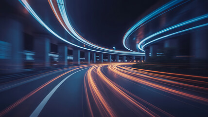Abstract Speed light trails effect path, fast moving neon futuristic technology background, future virtual reality, motion effect, curve of neon bright, highway speed light
