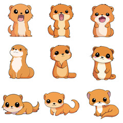 Set Icon of Weasel kawaii minimal flat