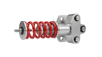 Automotive Shock Absorber Component with Red Spring on transparent background