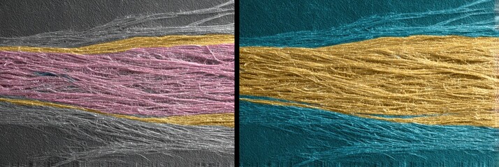 Colorful Strands Create Abstract Patterns in a Textured Background During the Daylight Hours, Showcasing Detail and Contrast in the Artwork