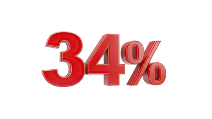 3D 34 Percent Sign on transparent background
