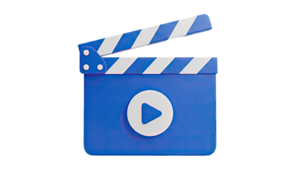 3D Clapperboard with Play Button Icon on transparent background