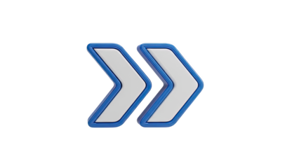 3D Double Chevron Arrow Symbol Right Direction on transparent background