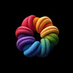 The image showcases a vibrant, stylized ring or donut shape composed of colorful, textured elements