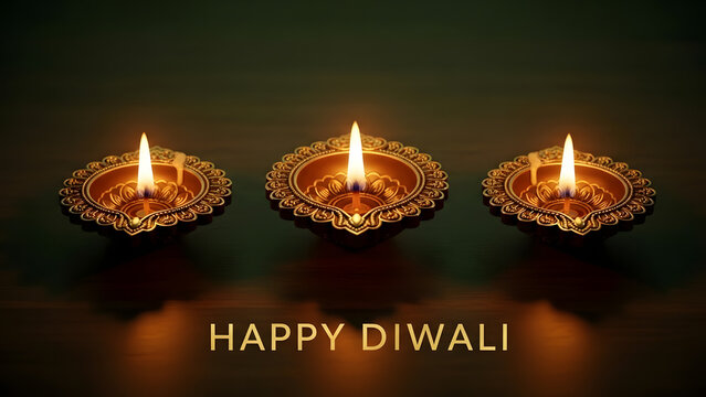 Happy diwali festival of lights celebration with traditional diya lamps