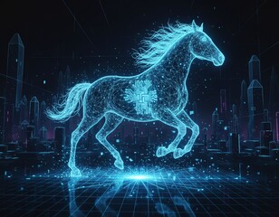 Fototapeta premium Digital horse in futuristic neon style.