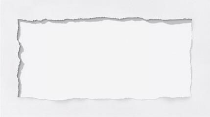 Fototapeta premium Blank white paper with torn edges creating a rectangular frame on a light background.