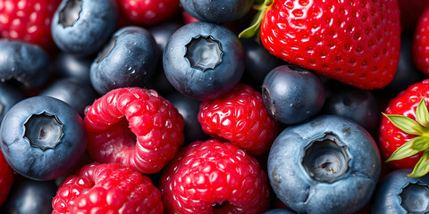 Fresh mixed berries creating a colorful healthy background