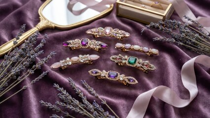 Hair clips on a purple background beauty concept for hair accessories and fashion style display