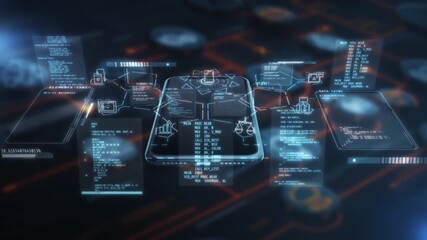 Smartphone with futuristic digital interface and data network - Powered by Adobe