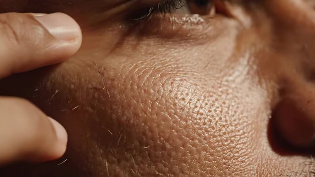 Close-up Macro Shot of Human Skin Texture with Visible Pores and Fine Lines.