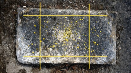 Yellow Lichen Growing on an Old Stone Slab in a Natural Setting During Daylight Showcasing Intricate Patterns and Textures