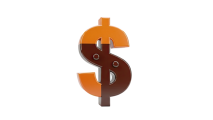 3D Dollar Sign with Two Colors on transparent background