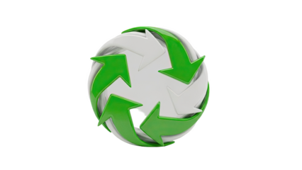 3D Recycle symbol with green and white arrows on transparent background