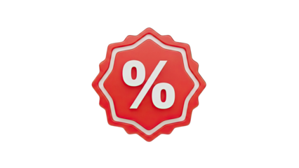 3d red percent sign discount badge on transparent background