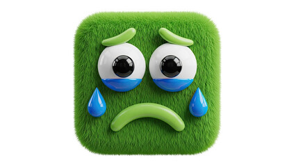 3D Sad Grass Emoji with Tears on transparent background