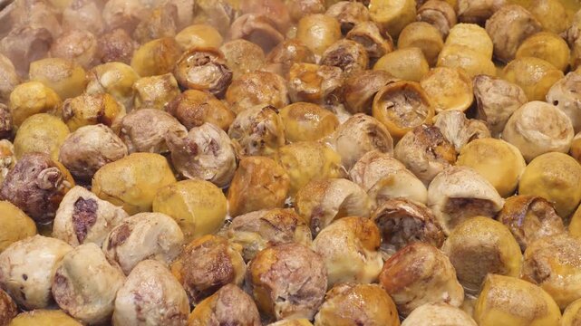 Balut (Boiled fertilized duck eggs), Southeast Asian street food, delicious local Chinese market food sold in tradition China town, hot and tasty with steam, 4k slow motion footage close up view.