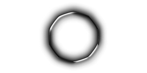 A dark, slightly irregular circular ring with a blurred edge and metallic sheen on a white background, creating an abstract graphic.