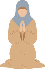 Minimalist Flat Illustration of Praying Muslim Woman with Hijab in Simple Style