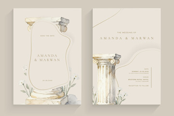 Elegant Classical Wedding Invitation Template with Roman Columns and Floral Accents