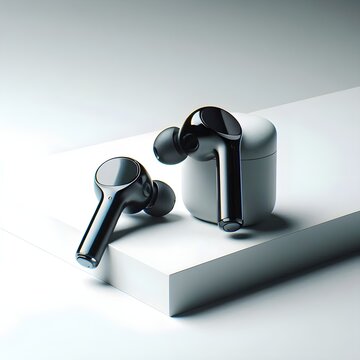 Premium black trye wireless earbuds isolated on clean background 
