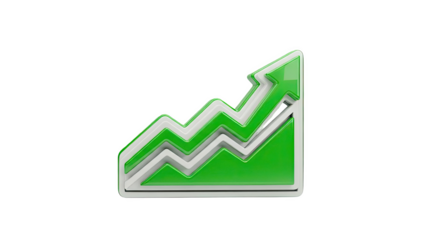 3D Green arrow pointing up, 3D graphic on transparent background