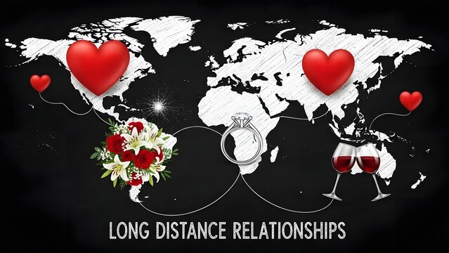 Valentines day long distance relationship love hearts world map