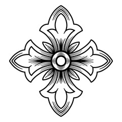 Vintage ornate geometric flower engraving element. Classic cross flower border ornament vector illustration