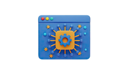 3D Icon of a Gear in a Web Browser Window on transparent background