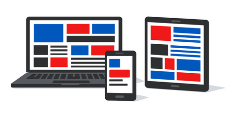 Responsive web design layout displayed on laptop tablet and smartphone illustration