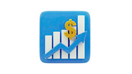 3D Bar Chart with Dollar Sign and Upward Arrow Icon