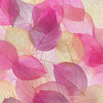 Abstract floral pattern of pink and yellow leaves with delicate textures