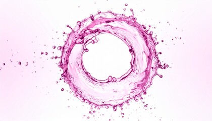 潤いや化粧水、美容液の美容系イメージ　ピンクの透明感ある水が丸くスプラッシュする美しい抽象的な背景