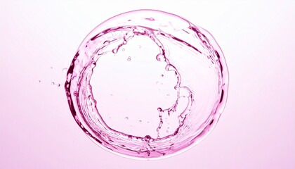 潤いや化粧水、美容液の美容系イメージ　ピンクの透明感ある水が丸くスプラッシュする美しい抽象的な背景