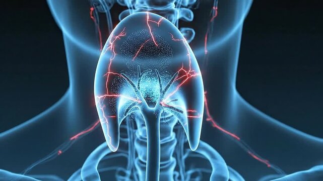 Detailed Thyroid Gland Visualization in Blue Tones with Red Vessels and Veins Health Awareness for Healthcare and