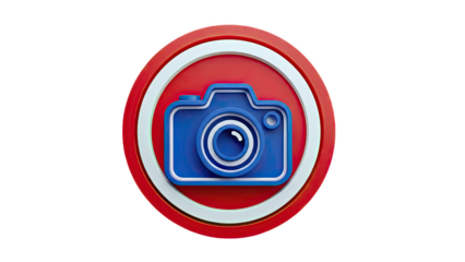 3D Icon of a Blue Camera within Red and White Rings