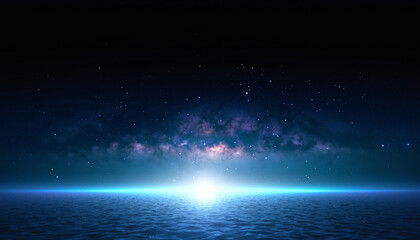 星雲が広がる宇宙の海と静かな夜空：Nebula Sky over Cosmic Ocean
