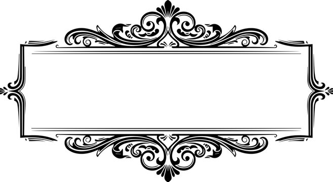 Elegant Victorian Style Black Filigree Border with Floral Scrolls and Ornate Swirls for Invitations