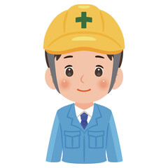作業服を着てヘルメットを被った男性　上半身イラスト／Man wearing work clothes and a safety helmet, upper body illustration