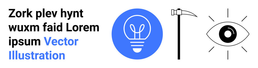 Innovation, creativity, technology, vision, design, productivity. Blue lightbulb, a black scythe and an eye. Innovation and creativity concept with symbols of brightness and perspective © robu_s