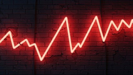 Red Neon Light Graph on Brick Wall.