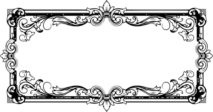 Intricate Horizontal Rectangular Border Frame with Classical Acanthus Leaf Scrollwork Patterns