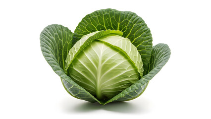 Fototapeta premium Fresh Green Cabbage Head Isolated on White Background