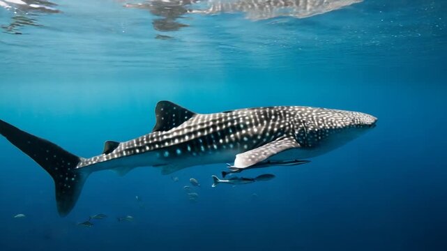 Whale Shark Swimming in the Ocean Depths - A Majestic Encounter.