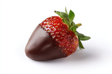 Chocolate dipped strawberry dark chocolate fresh berry white background gourmet dessert sweet treat valentines romantic glossy closeup with detail